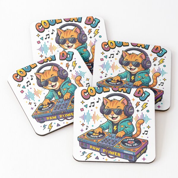 Item preview, Cool cat DJ wearing sunglasses and headphones while mixing on turntables designed and sold by misbahsiro.