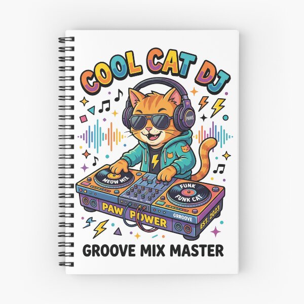Item preview, Cool cat DJ wearing sunglasses and headphones while mixing on turntables designed and sold by misbahsiro.