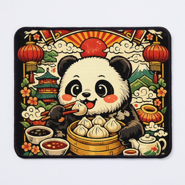 Item preview, Giant Panda Eating Soup Dumplings (Xiao Long Bao) Kawaii designed and sold by redsharkuk.