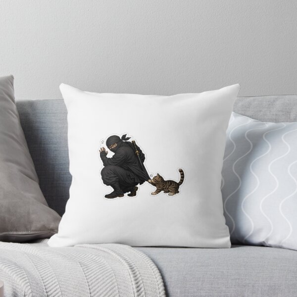 Item preview, Ninja Startled by Kitten Playing With Katana Funny Japanese Cat Sticker Art designed and sold by Aguri-tei.
