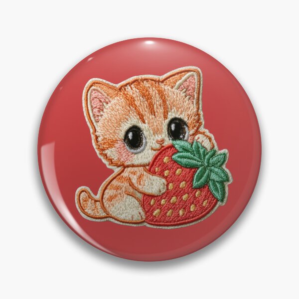 Item preview, Cute Kitten With Strawberry Embroidery Patch designed and sold by MegaNovaArt.