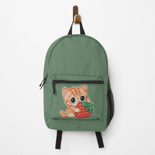 Item preview, Cute Kitten With Strawberry Embroidery Patch designed and sold by MegaNovaArt.
