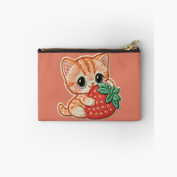 Item preview, Cute Kitten With Strawberry Embroidery Patch designed and sold by MegaNovaArt.
