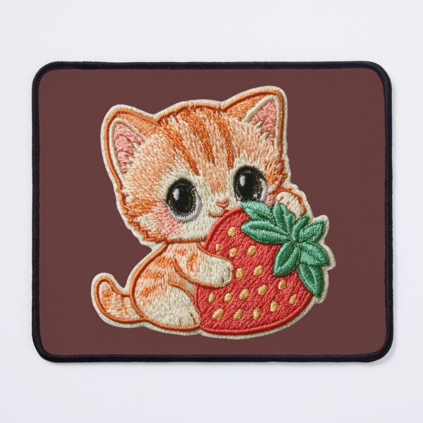 Item preview, Cute Kitten With Strawberry Embroidery Patch designed and sold by MegaNovaArt.