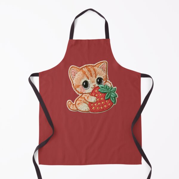 Item preview, Cute Kitten With Strawberry Embroidery Patch designed and sold by MegaNovaArt.