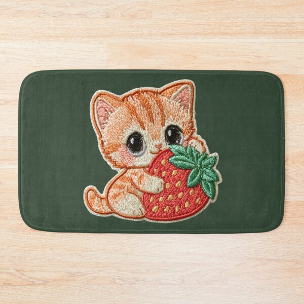 Item preview, Cute Kitten With Strawberry Embroidery Patch designed and sold by MegaNovaArt.