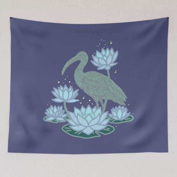 Item preview, Mystical Ibis in Water Lily Pond Art Print designed and sold by LeshanArt.