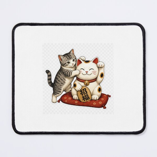 Item preview, Real Cat Meets Maneki Neko Lucky Cat Japanese Fortune Sticker Kawaii Art designed and sold by Aguri-tei.