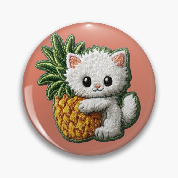 Item preview, Cute White Kitten With Pineapple Embroidery Patch designed and sold by MegaNovaArt.