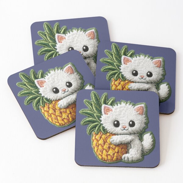 Item preview, Cute White Kitten With Pineapple Embroidery Patch designed and sold by MegaNovaArt.