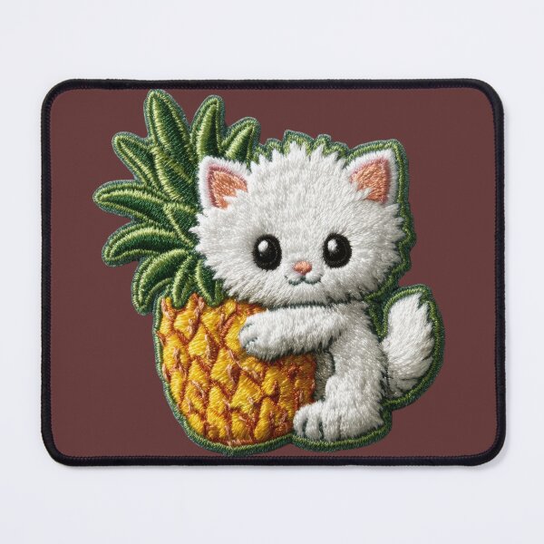 Item preview, Cute White Kitten With Pineapple Embroidery Patch designed and sold by MegaNovaArt.