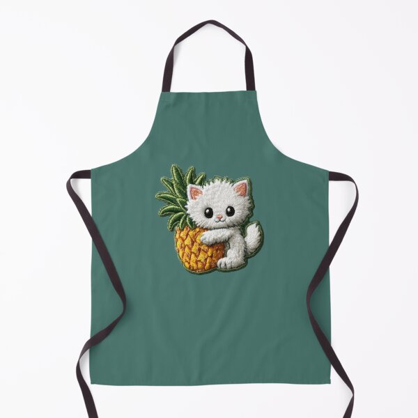 Item preview, Cute White Kitten With Pineapple Embroidery Patch designed and sold by MegaNovaArt.