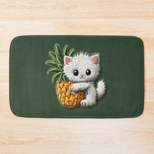 Item preview, Cute White Kitten With Pineapple Embroidery Patch designed and sold by MegaNovaArt.