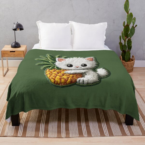 Item preview, Cute White Kitten With Pineapple Embroidery Patch designed and sold by MegaNovaArt.