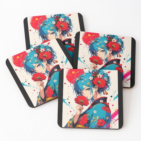 Item preview, Blue Kimono Woman | Japanese Fantasy Art designed and sold by KawaiiLabo.