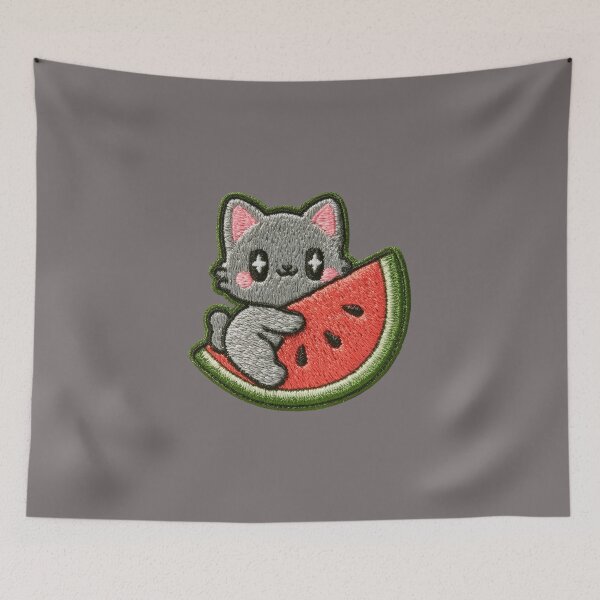 Item preview, Cute Kitten Watermelon Embroidery Patch designed and sold by MegaNovaArt.