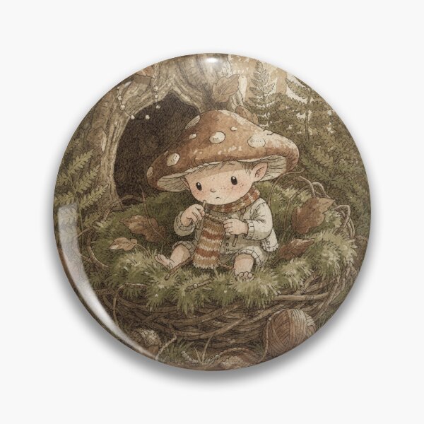 Item preview, Mushroom Sprite Knitting in a Nest Storybook Art designed and sold by PictorialWhimsy.
