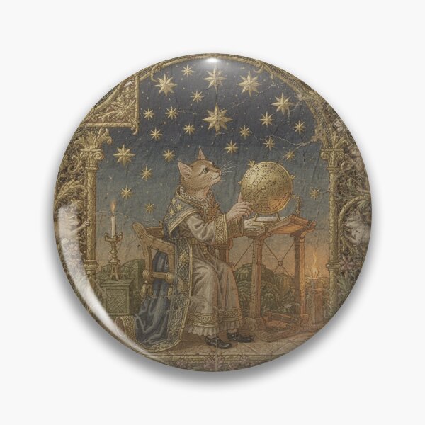 Item preview, Medieval Cat Astronomer with Astrolabe Manuscript designed and sold by PictorialWhimsy.