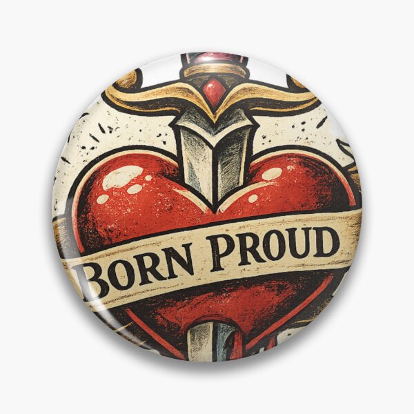 Item preview,  Born Proud Tattoo Style Pride Sticker | Retro LGBTQ+ Heart & Dagger Design | Vintage Queer Flash Art designed and sold by WrenAndCipher.