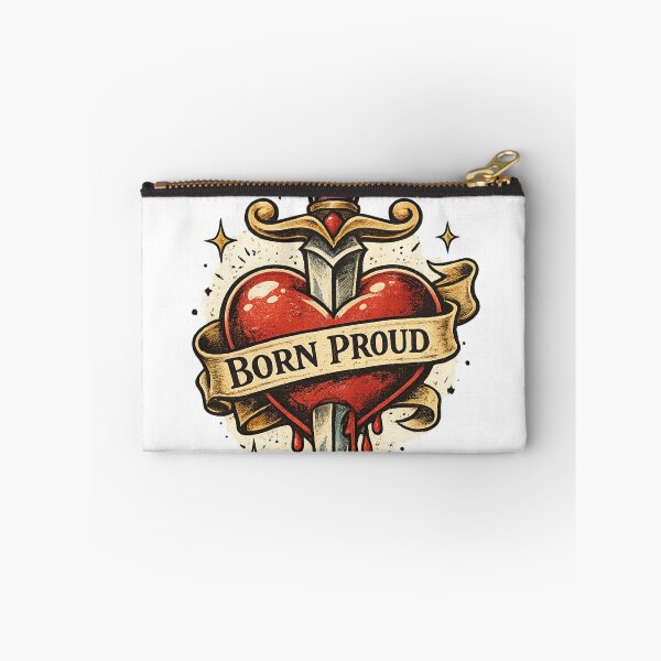 Item preview,  Born Proud Tattoo Style Pride Sticker | Retro LGBTQ+ Heart & Dagger Design | Vintage Queer Flash Art designed and sold by WrenAndCipher.
