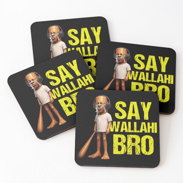 Item preview, Funny Say Wallahi Bro Crying Wood Character Wearing Headphones Meme Graphic designed and sold by HarinDonreka.
