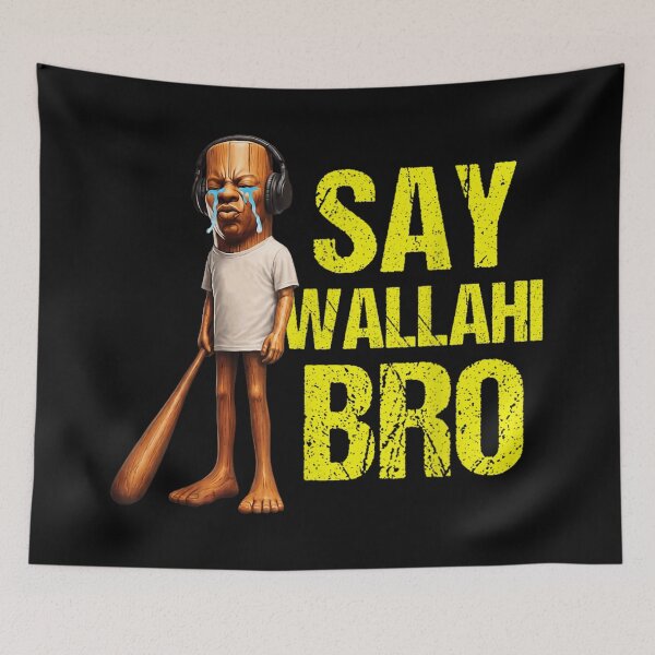 Item preview, Funny Say Wallahi Bro Crying Wood Character Wearing Headphones Meme Graphic designed and sold by HarinDonreka.