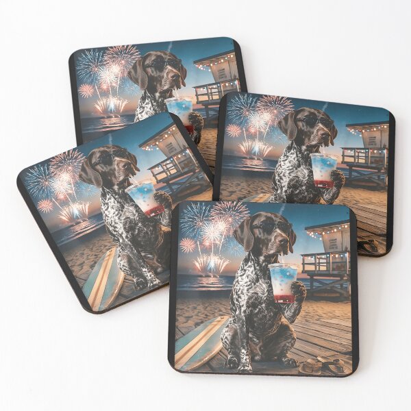 Item preview, Patriotic German Shorthaired Pointer Dog Wearing Sunglasses With Beach Fireworks Graphic designed and sold by LittleNhutton.