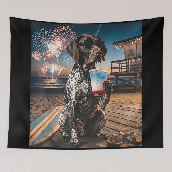 Item preview, Patriotic German Shorthaired Pointer Dog Wearing Sunglasses With Beach Fireworks Graphic designed and sold by LittleNhutton.