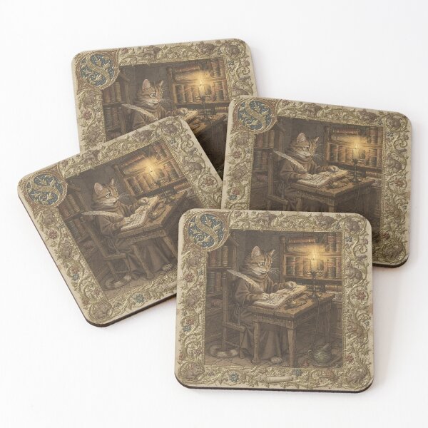 Item preview, Medieval Cat Scribe by Candlelight Manuscript designed and sold by PictorialWhimsy.