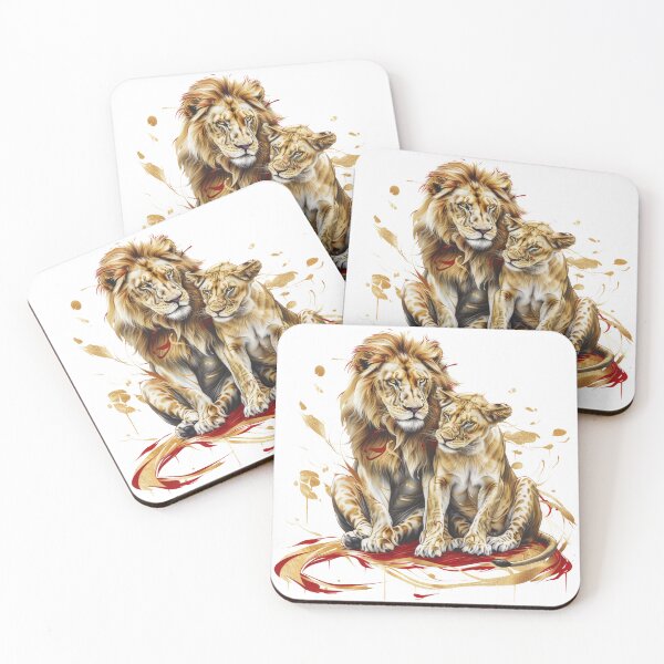 Item preview, Lion and Cub with Golden and Red Accents designed and sold by Artdrop62.