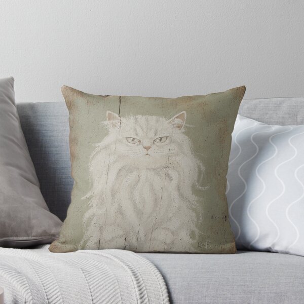 Item preview, Deeply Unimpressed White Cat Folk Art Painting designed and sold by PictorialWhimsy.