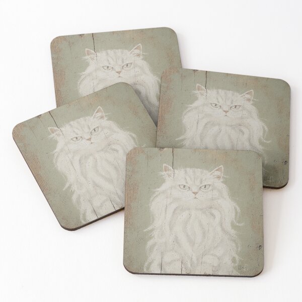 Item preview, Deeply Unimpressed White Cat Folk Art Painting designed and sold by PictorialWhimsy.
