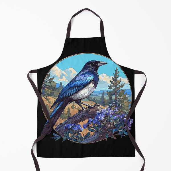 Item preview, Vibrant Blue Magpie Bird Perched on Tree Branch with Purple Flowers designed and sold by YubitaLeLe.