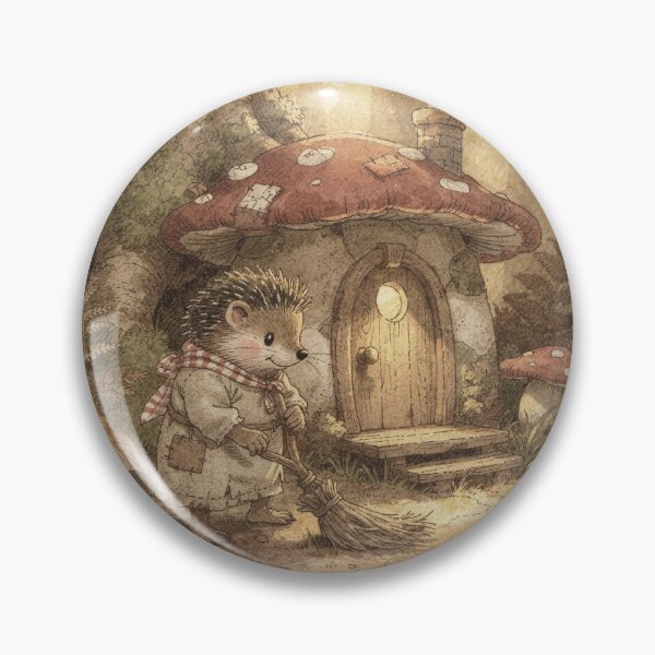Item preview, Hedgehog Folk Sweeping Toadstool Porch Storybook Art designed and sold by PictorialWhimsy.