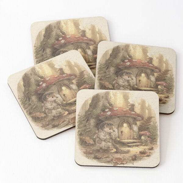 Item preview, Hedgehog Folk Sweeping Toadstool Porch Storybook Art designed and sold by PictorialWhimsy.