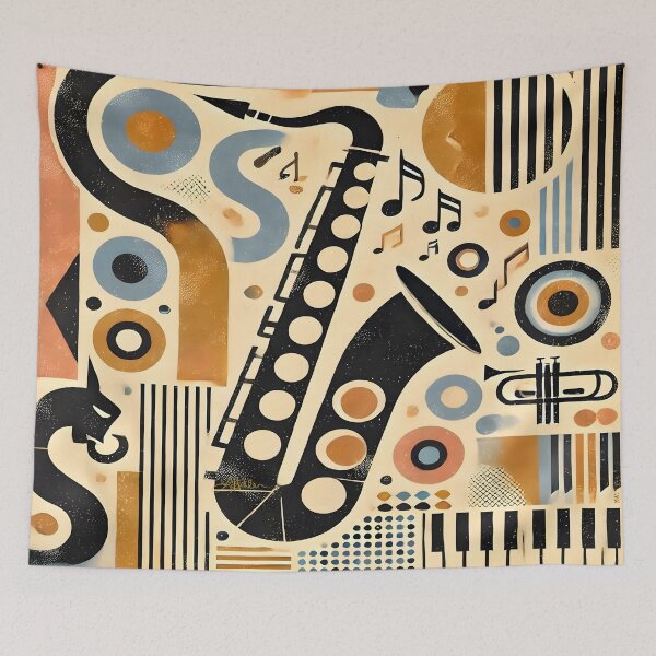 Item preview, Mid Century Modern Jazz Saxophone Minimalist Art designed and sold by Lee Hiller Designs.