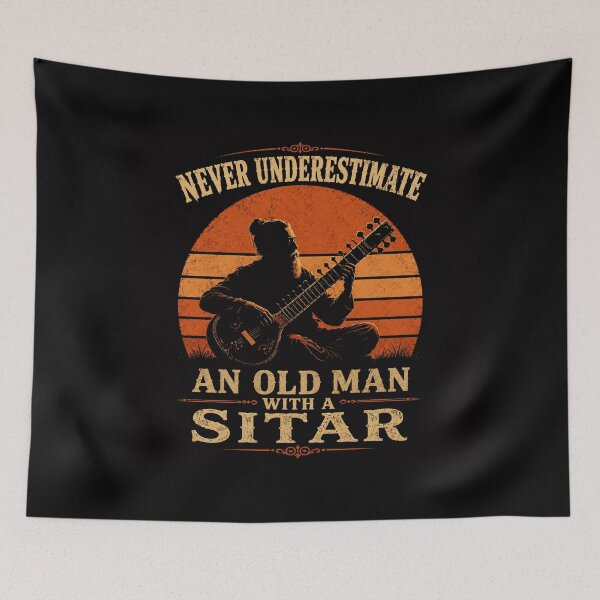 Item preview, Never Underestimate An Old Man With A Sitar | Retro Sunset Musician Edition designed and sold by AMICO77.