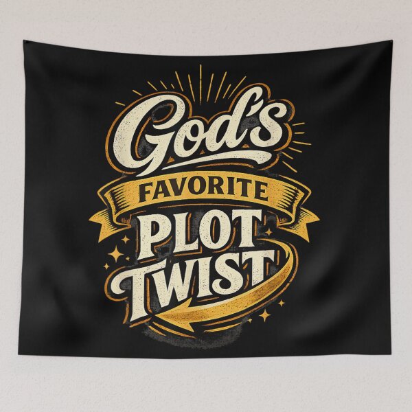Item preview, Gods Favorite Plot Twist Retro Typography Christian Faith Quote Aesthetic Design designed and sold by YubitaLeLe.