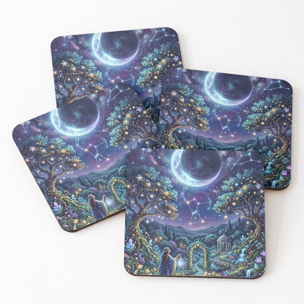 Item preview, Celestial moon garden with glowing flowers and constellations designed and sold by Bandey one.