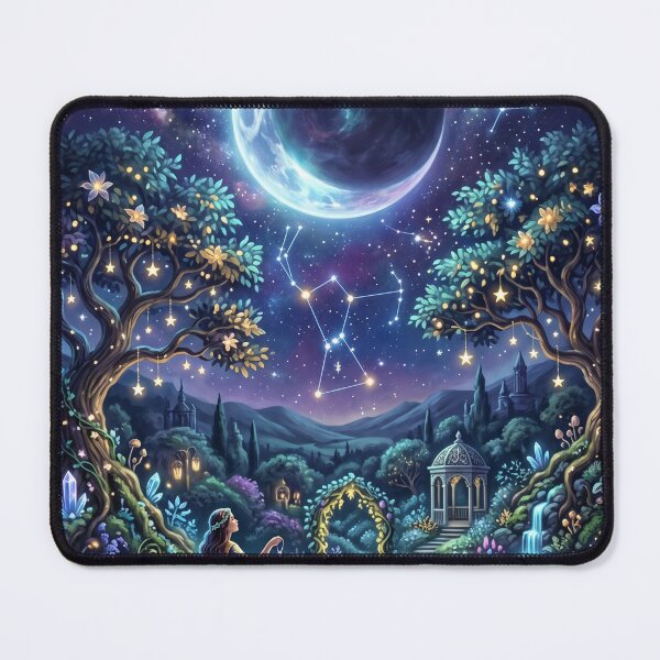 Item preview, Celestial moon garden with glowing flowers and constellations designed and sold by Bandey one.