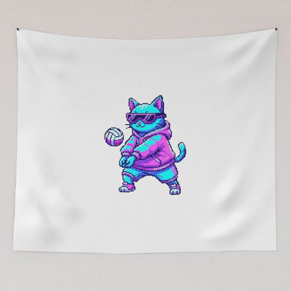 Item preview, Retro 16-Bit Pixel Cyber Cat Volleyball Bagher designed and sold by DripCultureLab.
