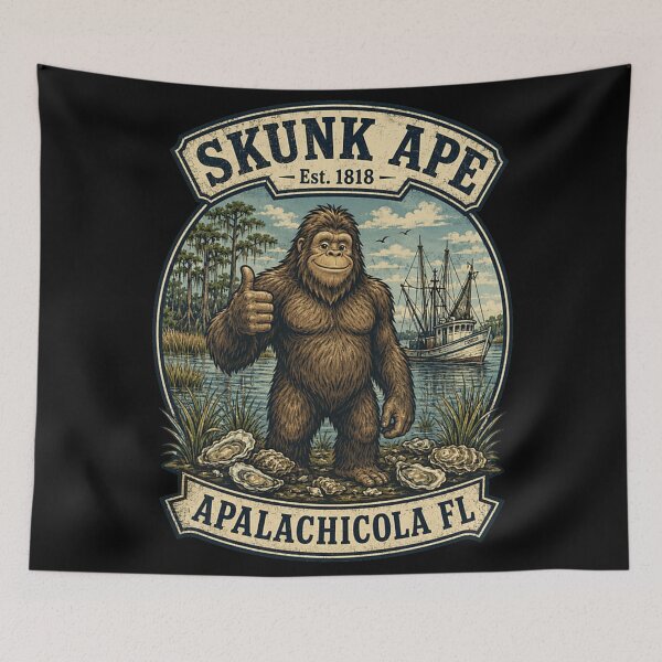 Item preview, Vintage Skunk Ape Est 1818 Apalachicola Florida Bigfoot Cryptid Retro Art designed and sold by YubitaLeLe.