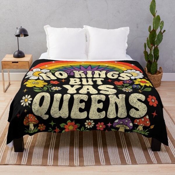 Item preview, No Kings But Yas Queens Retro Rainbow Floral Feminist Pride Design  designed and sold by YubitaLeLe.