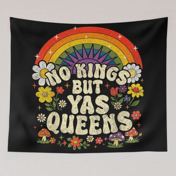 Item preview, No Kings But Yas Queens Retro Rainbow Floral Feminist Pride Design  designed and sold by YubitaLeLe.