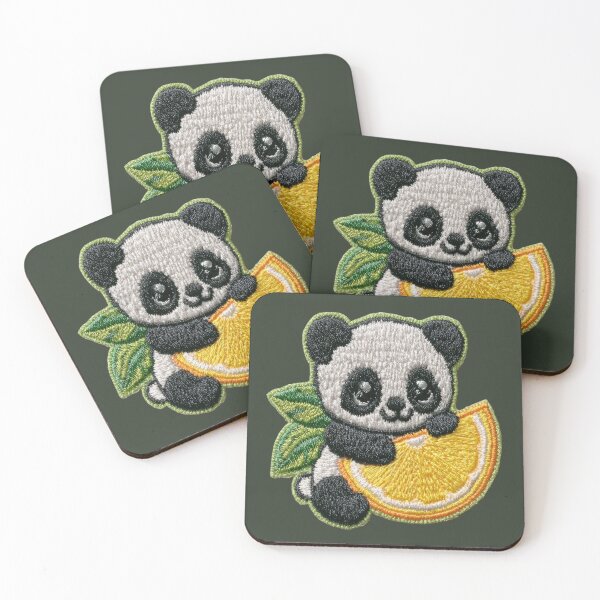 Item preview, Cute Panda With Orange Slice Embroidery Patch designed and sold by MegaNovaArt.