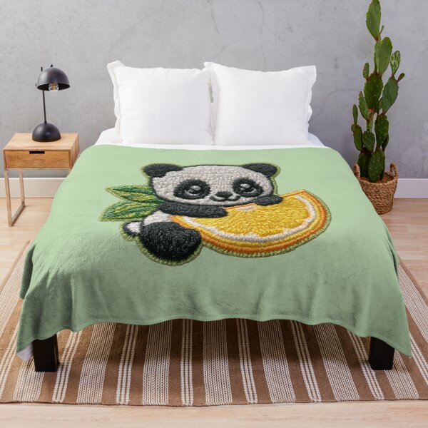 Item preview, Cute Panda With Orange Slice Embroidery Patch designed and sold by MegaNovaArt.