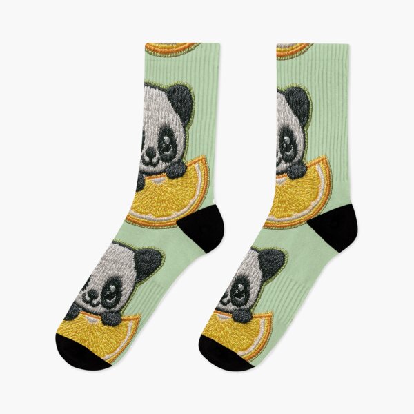 Item preview, Cute Panda With Orange Slice Embroidery Patch designed and sold by MegaNovaArt.