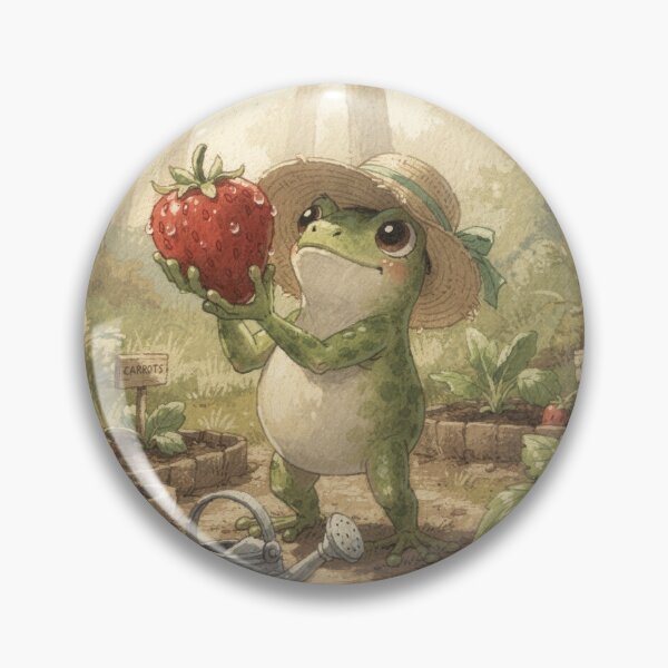 Item preview, Frog Gardener with One Giant Strawberry Storybook Art designed and sold by PictorialWhimsy.