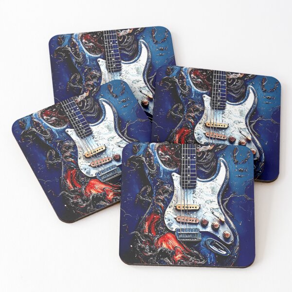 Item preview, rock guitar flames headphones blue background | dejco.art domin designed and sold by dejco.art.