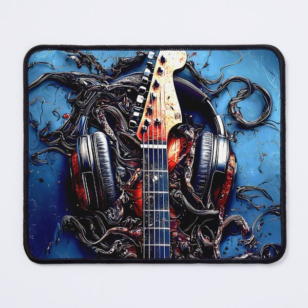 Item preview, rock guitar flames headphones blue background | dejco.art domin designed and sold by dejco.art.